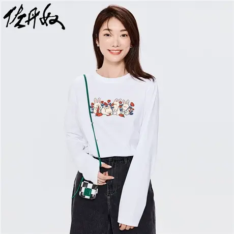 佐丹奴联名t恤女新款纯棉打底衫可爱兔子印花长袖上衣女99392168商品大图