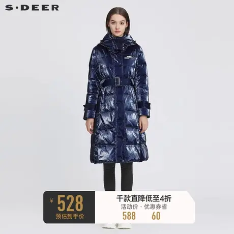 sdeer圣迪奥女装冬装时尚高领连帽亮面中长款保暖羽绒服S214Z2473🍂商品大图