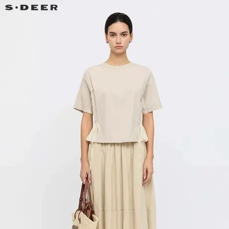 【好物体验专享】sdeer圣迪奥女装撞色条纹收腰短袖T恤S25260108图片