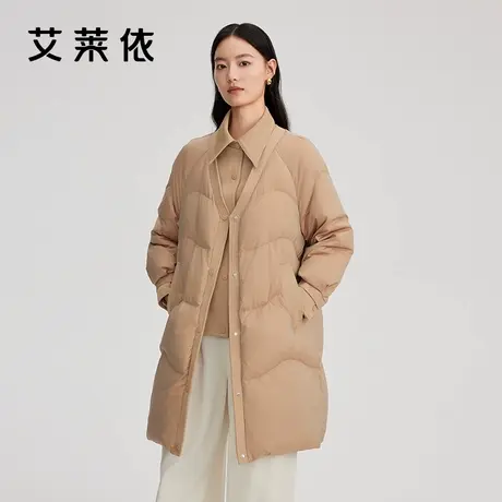 艾莱依长款羽绒服冬季女新款拼接简约百搭大衣假两件保暖外套反季商品大图