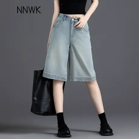 天丝牛仔短裤女夏季薄款2025新款高腰宽松直筒阔腿裤五分裤女中裤商品大图
