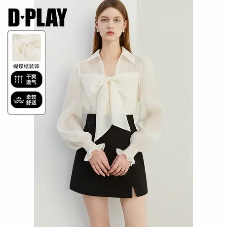 DPLAY2025年春季新款法式气质通勤白衬衣蝴蝶结衬衫上衣女商品大图