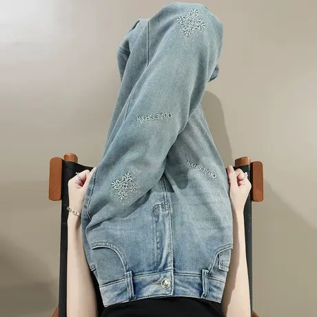 复古刺绣印花阔腿牛仔裤女夏季薄款高腰宽松显瘦垂感百搭直筒裤子商品大图