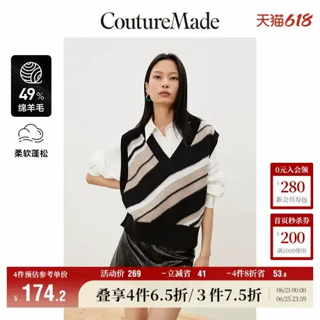 Vero Moda奥莱针织马甲女秋冬新款优雅气质含羊毛拼色宽松百搭商品大图