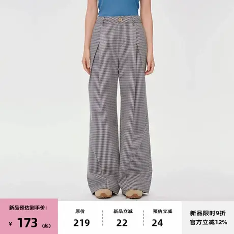 【7/08 20点新品9折】omont蛋挞家复古格纹宽松慵懒高腰休闲裤子商品大图