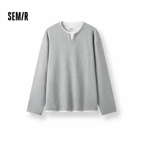 森马长袖T恤男拼色假两件t恤华夫格肌理上衣2025新款秋装宽松百搭图片