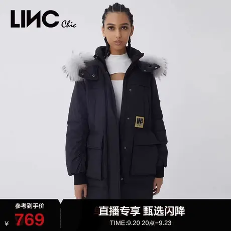 LINCCHIC金羽杰羽绒服女毛领简约中长款羽绒服女冬季Y21806161图片