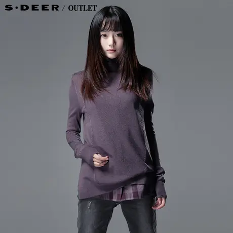 sdeer圣迪奥春女格纹羊毛针织衫两件套打底衫3383557图片