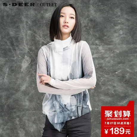 sdeer圣迪奥女装秋装轻盈镂空水墨晕染渐变上衣拉链外套S16182271图片
