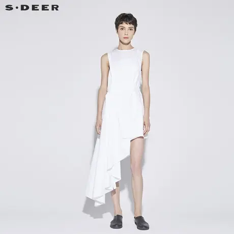 sdeer 圣迪奥设计感素白不对称折叠堆积无袖连衣裙S18281273图片