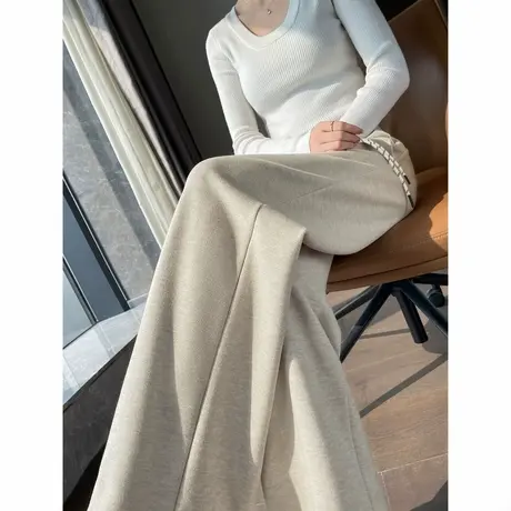 时尚气质休闲裤2024年冬季新款女加厚高腰显瘦慵懒百搭宽松直筒裤商品大图