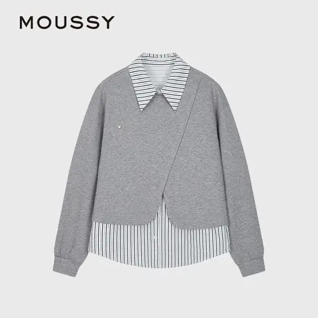 MOUSSY 2025夏季新品假两件条纹长袖衬衫028ISX30-2971图片
