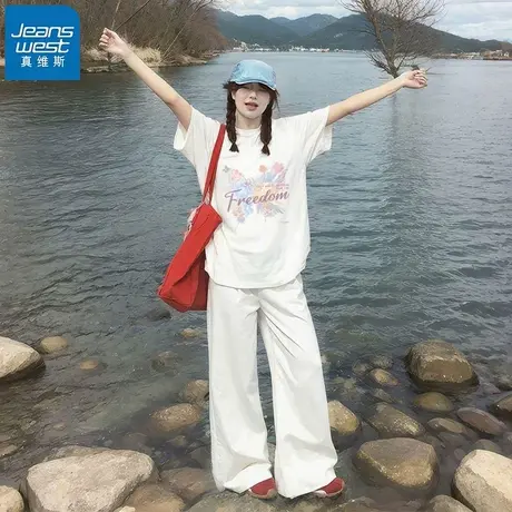 KHV真维斯纯棉白色短袖t恤女宽松半袖2025新款夏季设计感小众上衣图片