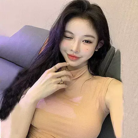 辣妹少女显身材纯色高领显气质短袖T恤弹力修身包肩显瘦上衣女商品大图