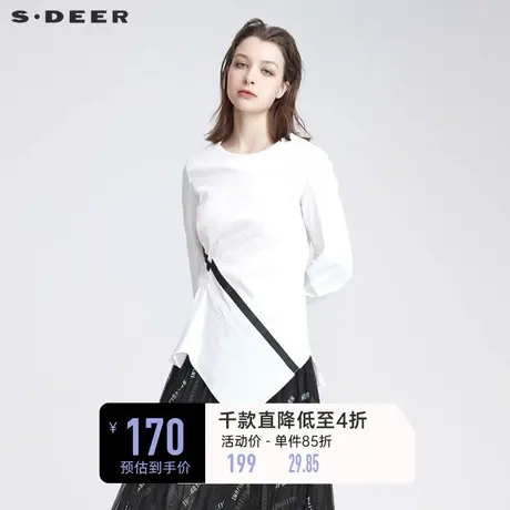 sdeer圣迪奥春装休闲圆领抽褶印花不规则衬衫女S22180522🍏商品大图