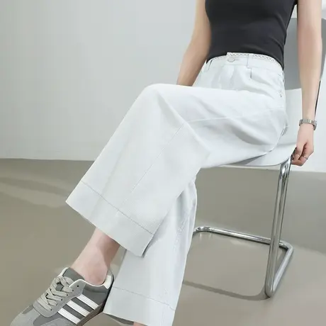 牛仔阔腿裤女夏季薄款高腰宽松垂感显瘦直筒胖MM大码小个子九分裤图片