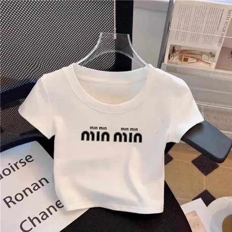 法式正肩字母印花短款t恤夏季新款半袖短袖修身显瘦气质独特上衣商品大图