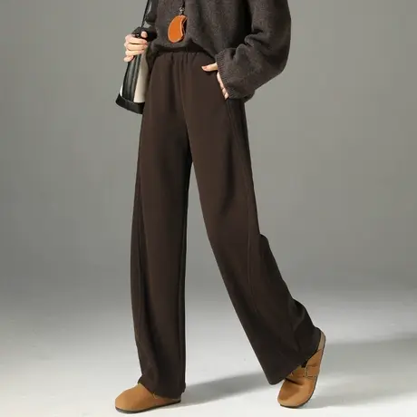 小个子香蕉裤女秋冬新款垂感毛呢裤子咖色宽松高腰直筒镰刀阔腿裤商品大图