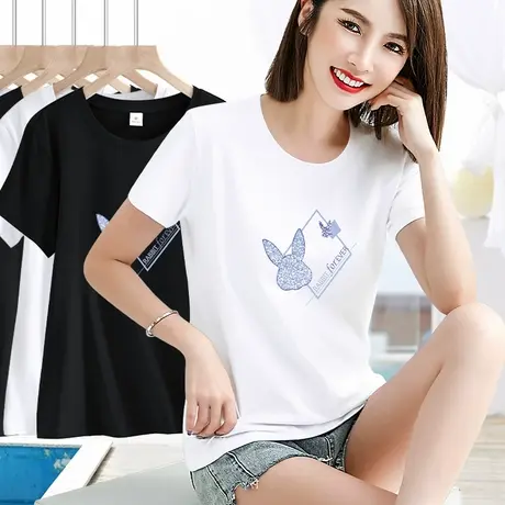 纯棉短袖t恤女薄款夏季休闲个性印花圆领半袖女士体恤上衣百搭商品大图