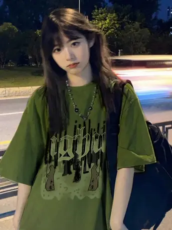 复古chic短袖T恤女胖mm大码宽松显瘦纯棉慵懒风ins潮夏季情侣上衣商品大图