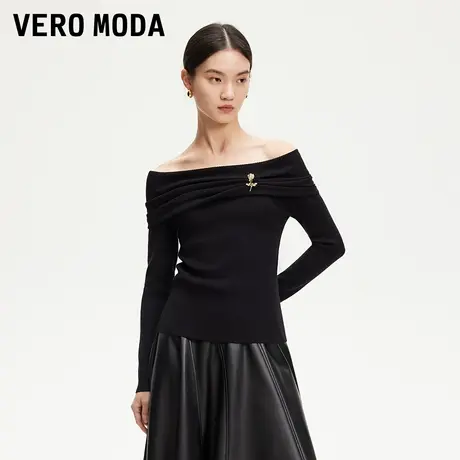Vero Moda奥莱针织衫女2025春秋新款带胸针堆堆领气质百搭上衣商品大图