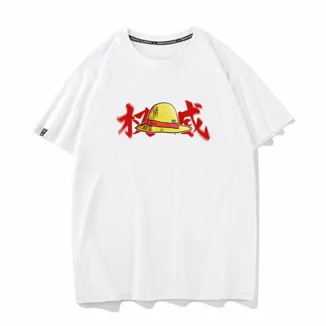 秀洛权威路飞草帽夏季动漫二次元纯棉宽松圆领周边衣服短袖T恤男图片