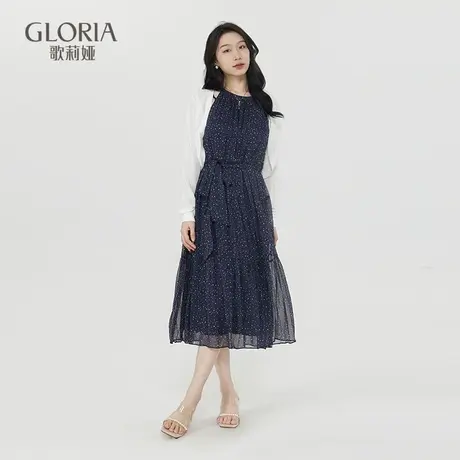 歌莉娅新款8姆米真丝印花连衣裙118L4K4SA商品大图