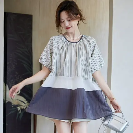 宝诗黎【新品价198元】中长款条纹拼接衬衫ARP9010商品大图