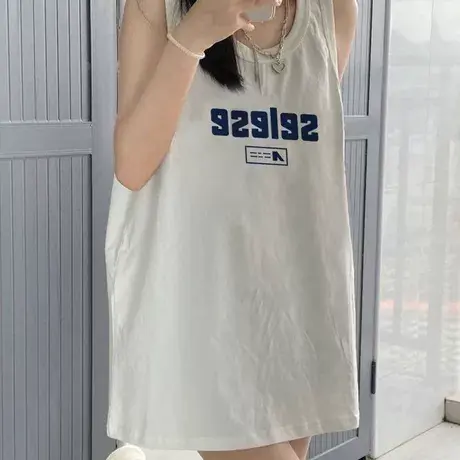 纯棉吊带运动坎肩背心无袖t恤女夏外穿慵懒风宽松篮球服挂脖上衣图片