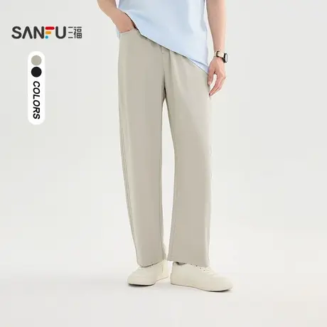三福2025夏季男士轻薄针织休闲裤 宽松直筒橡筋腰裤子男503323图片