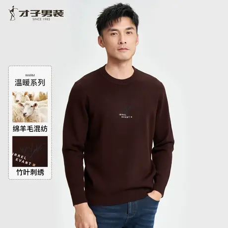 才子男装羊毛针织衫男士2024秋冬季新款修身打底内搭圆领套头毛衣图片