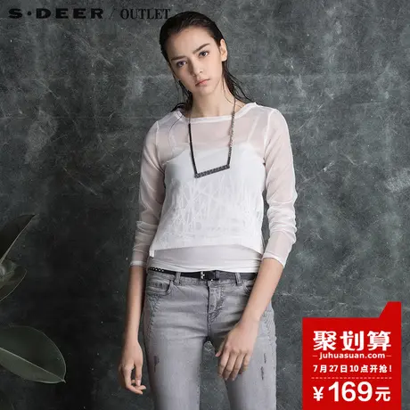 sdeer圣迪奥女装秋装轻薄镂空纯色短款长袖T恤防晒服S16182283图片
