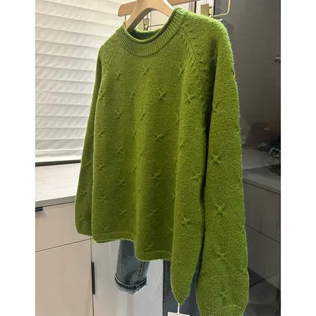 圆领套头毛衣女宽松休闲洋气长袖针织衫女装上衣商品大图