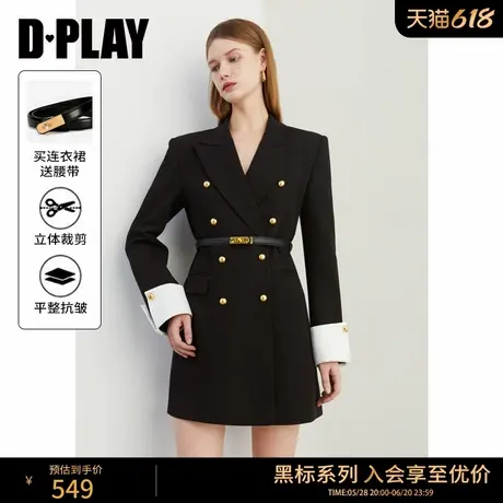 DPLAY【黑标】2025春季新款黑色西装女短款西服连衣裙短裙长袖商品大图