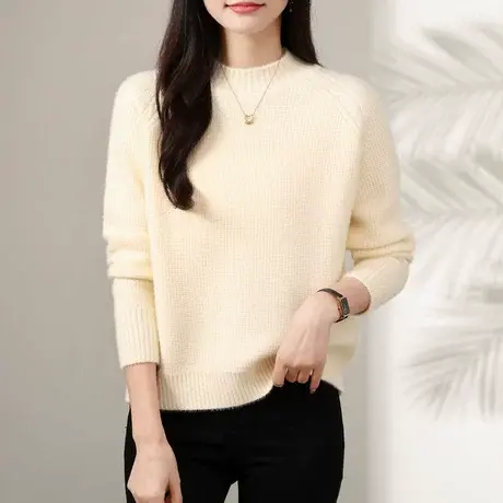 2024秋冬新款软糯半高领毛衣女套头加厚宽松外穿长袖针织衫打底女商品大图