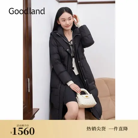 Goodland美地2024冬季新款长款厚实高克重连帽保暖白鸭绒羽绒服图片