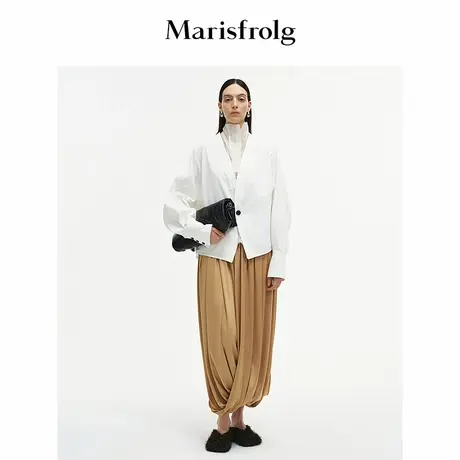 Marisfrolg玛丝菲尔2025秋新款缎面兜褶交叠立裁压褶垂感直身半裙图片