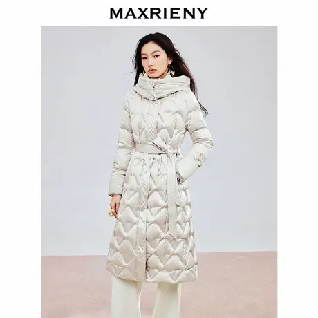 MAXRIENY精致优雅感系带收腰羽绒服女24冬新款鸭绒保暖外套中长款商品大图