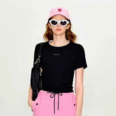 可可尼COCOON 商场同款春季简约百搭设计感品牌LOGO烫钻T恤上衣女商品大图