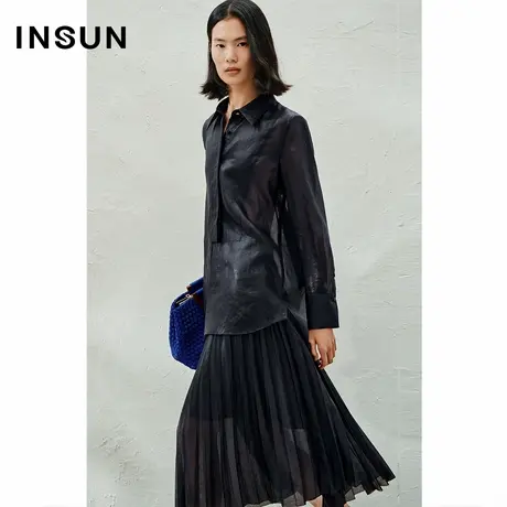 INSUN恩裳夏款解构设计感上衣通透光泽感轻薄舒适衬衫图片