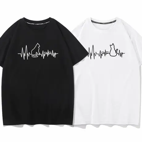 秀洛心电图心动猫咪情侣装短袖T恤男女情侣款衣服半袖打底衫体恤商品大图