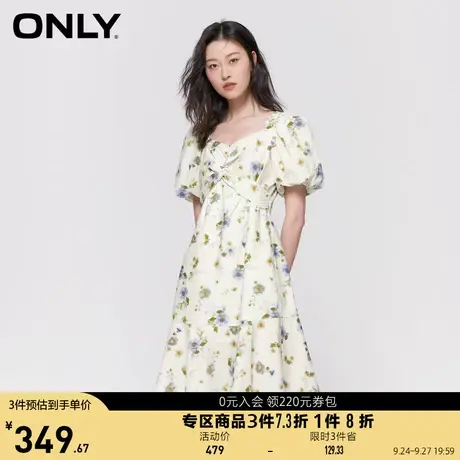 【买5免1】ONLY奥莱2023夏季新款气质淑女泡泡袖满印碎花A字连衣图片