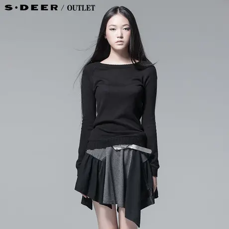 sdeer圣迪奥女装黑色休闲针织衫套头新款毛衣3383552图片