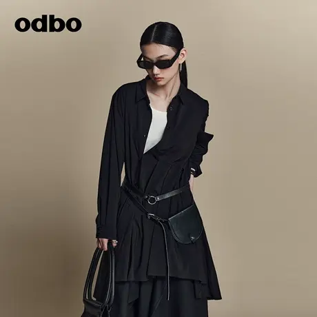 odbo/欧迪比欧原创设计感小众压褶不对称长袖衬衫女夏季新款图片
