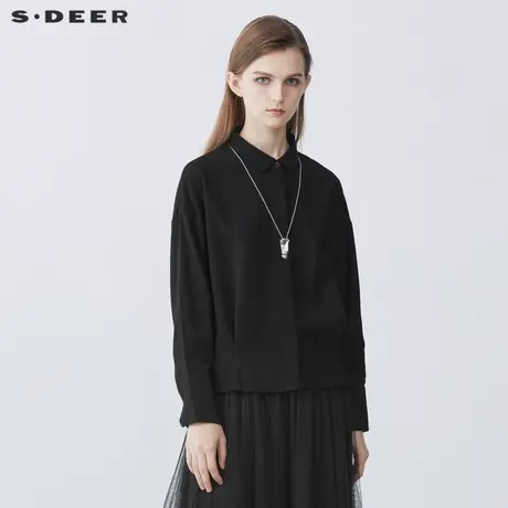 sdeer圣迪奥女装时尚翻领压褶不规则长袖衬衫S21360536图片
