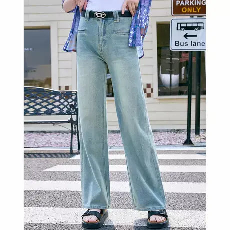 a02经典款水洗做旧高腰直筒裤2025春季休闲街头风百搭女式牛仔裤商品大图