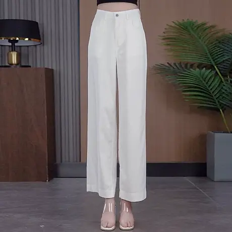 凉感天丝棉休闲窄版直筒裤女夏季薄款小个子九分裤宽松显瘦阔腿裤商品大图