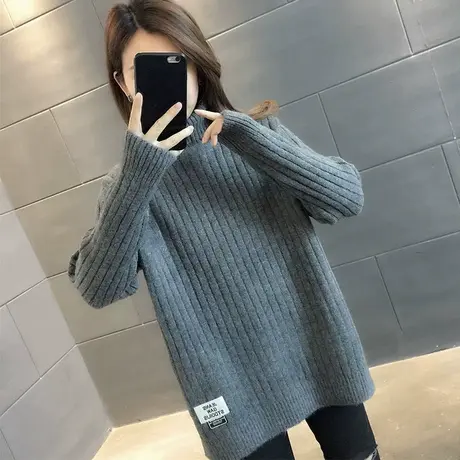 2024秋冬新款百搭中长款高领毛衣女套头加厚保暖软糯系内搭针织衫商品大图