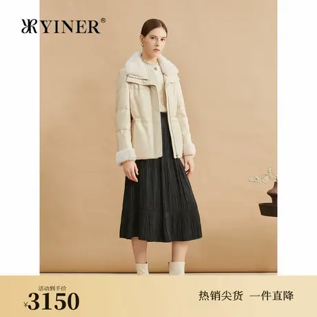 YINER音儿专选2024冬季新款水貂毛翻领柔韧绵羊皮真皮羽绒服商品大图