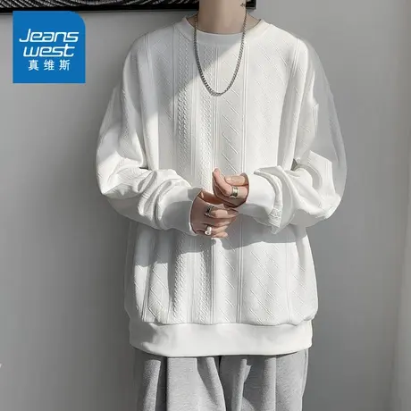 N5真维斯男士圆领卫衣2025秋季新款美式宽松男生春秋提花长袖上衣商品大图